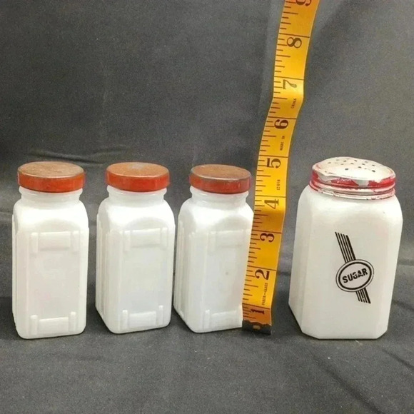 Set of 4 Vintage Milk Glass Spice Containers Sugar Jar - Picture 2 of 3